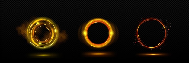 Vector gratuito portal de círculo dorado con luz mágica y resplandor de chispa neon flare marco redondo vector aislado remolino abstractos brillos led línea movimiento diseño amarillo orbe luminoso dorado ilustración gráfica de lujo