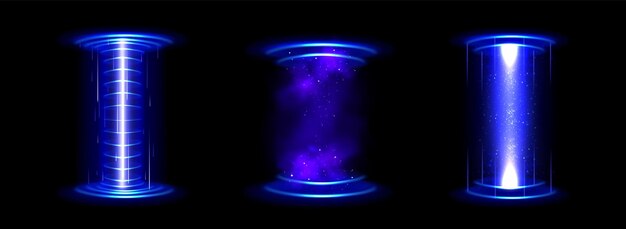 Portal de juego de holograma circular con efecto de luz hud