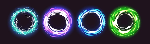 Portal de luz de círculo mágico con efecto de brillo de neón