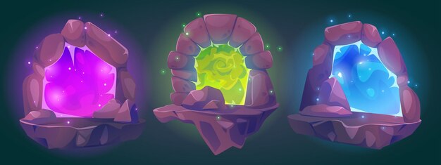 Portal mágico en piedra juego de ui Puerta espacial de fantasía