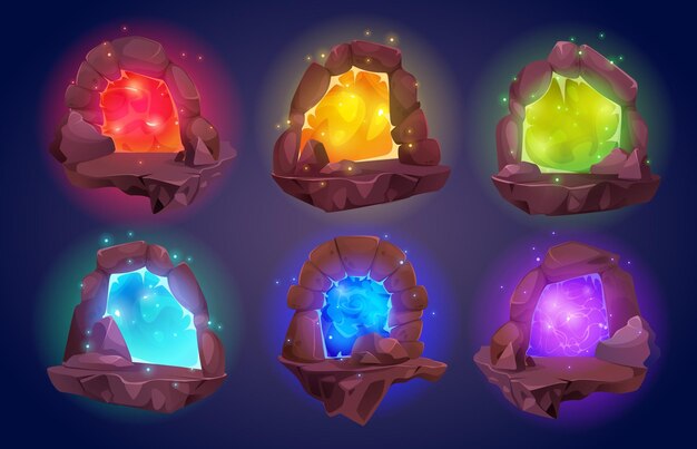 Portales de piedra mágica aislados en el fondo