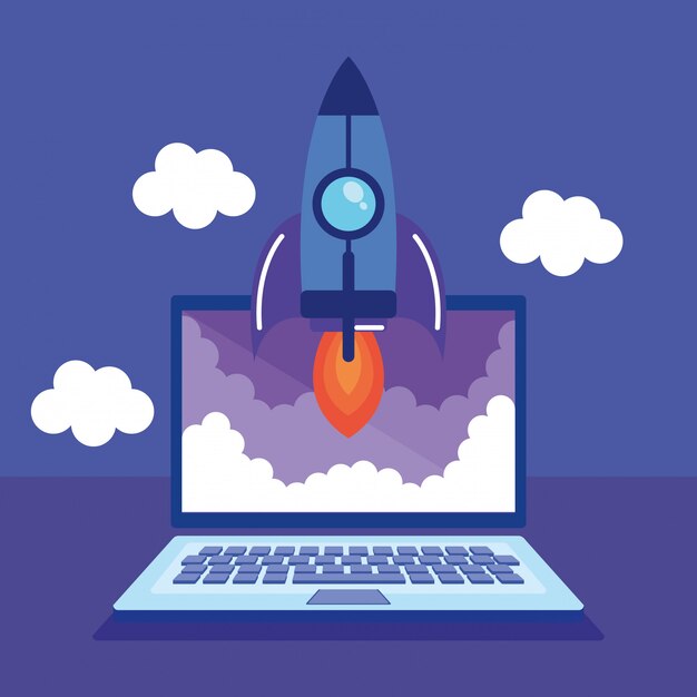 Portátil con iconos de marketing en redes sociales