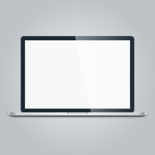 Portátil moderno abierto con pantalla en blanco aislado en blanco