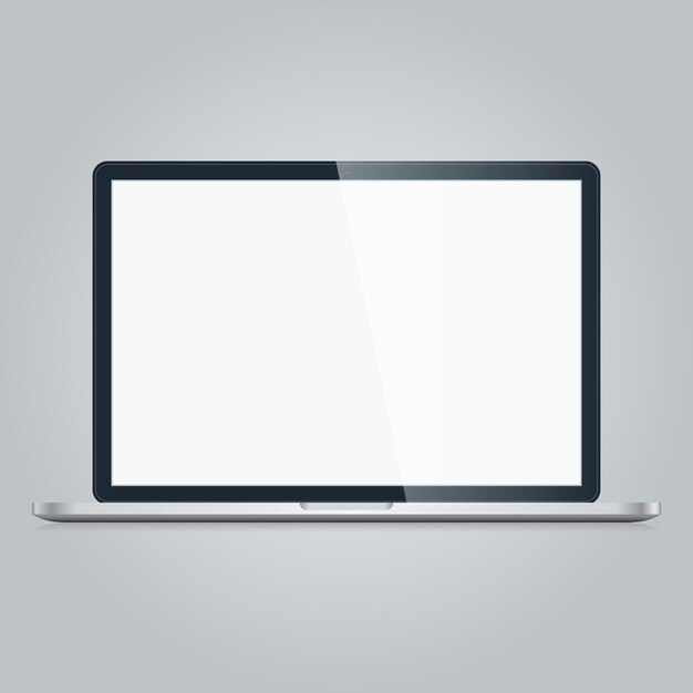Portátil moderno abierto con pantalla en blanco aislado en blanco