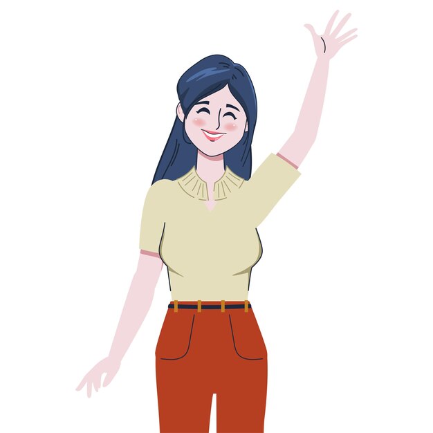 Pose de carácter de saludo de mujer joven hermoso retrato