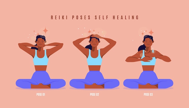 Poses de reiki autocurativas ilustradas