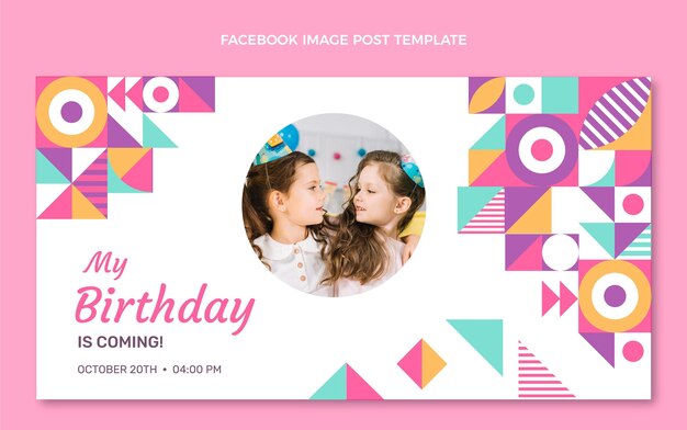 Post de facebook de cumpleaños de mosaico de diseño plano