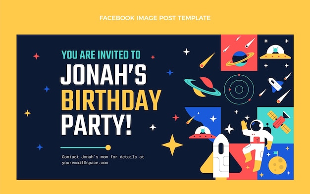 Post de facebook de cumpleaños de mosaico de diseño plano