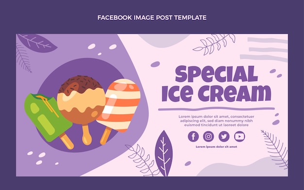 Post de facebook de helado especial de diseño plano