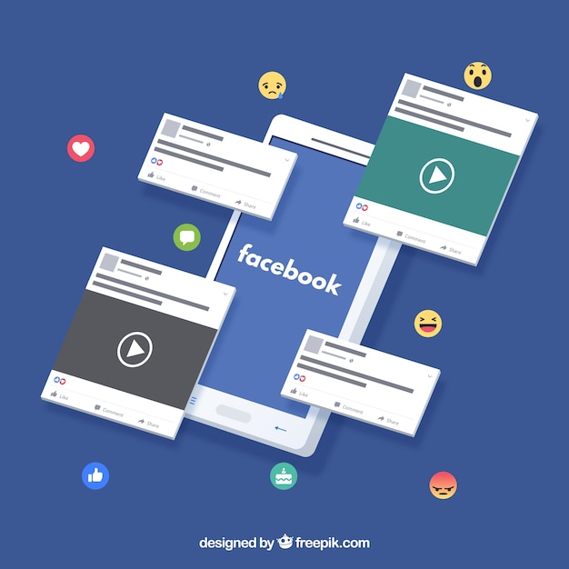 Vector gratuito post de facebook en el móvil con diseño plano