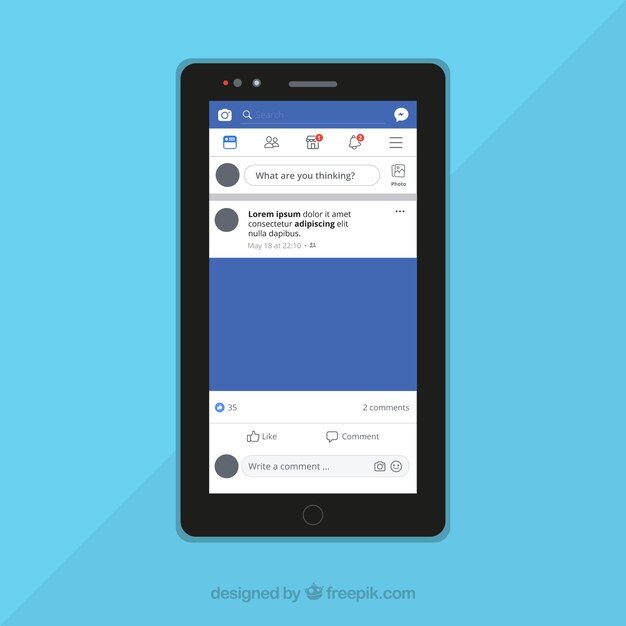 Post de facebook en el móvil con diseño plano