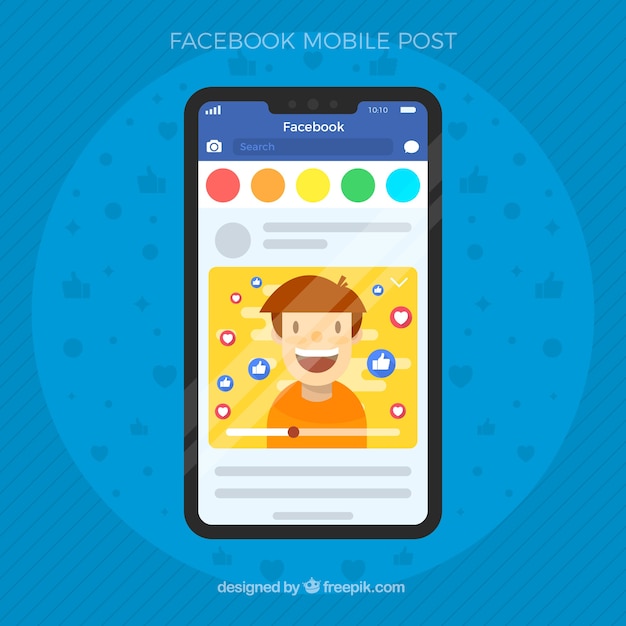 Post de facebook en el móvil con diseño plano
