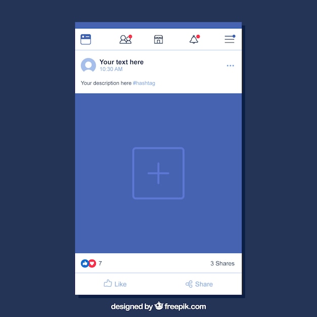 Vector gratuito post de facebook en el móvil con diseño plano