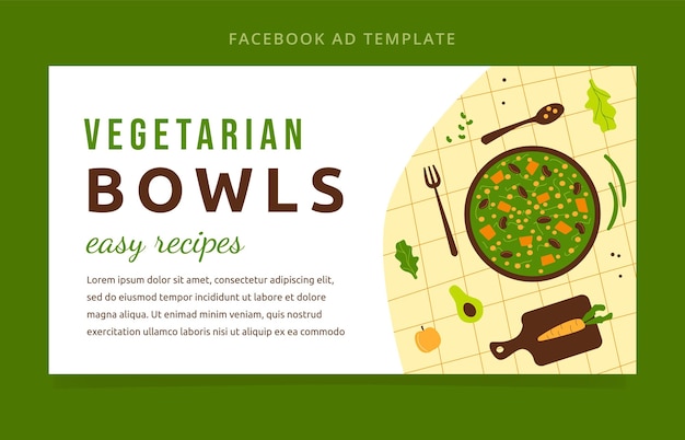 Vector gratuito post de facebook de tazones vegetarianos de diseño plano