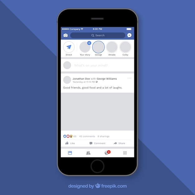 Post móvil de Facebook con diseño plano