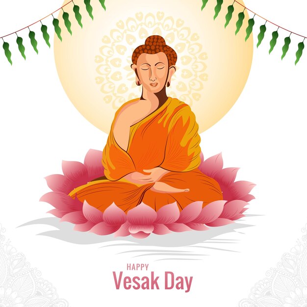 Postal feliz día vesak sobre fondo de tarjeta de flores