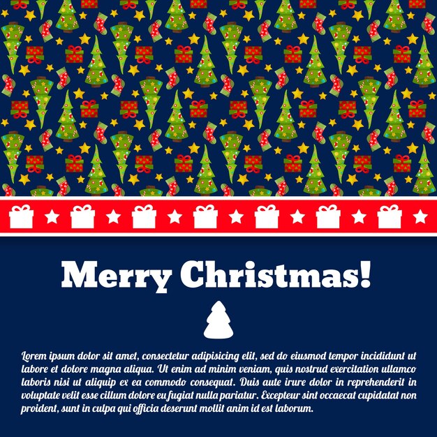 Postal de feliz navidad azul oscuro con campo de texto y abetos
