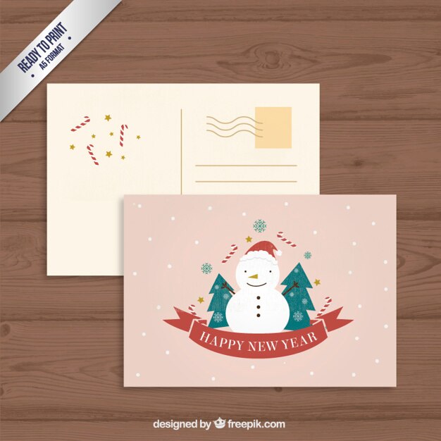 Postal navideña de lindo muñeco de nieve