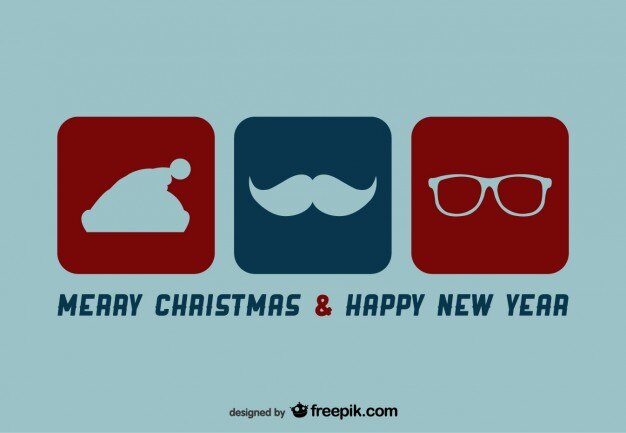 Postal navideña retro con juego de santa de bonete mostacho y gafas