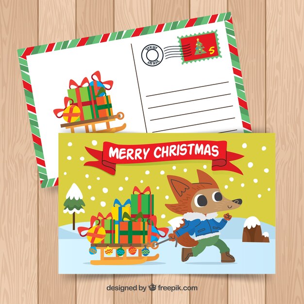 Postal con simpático animal navideño