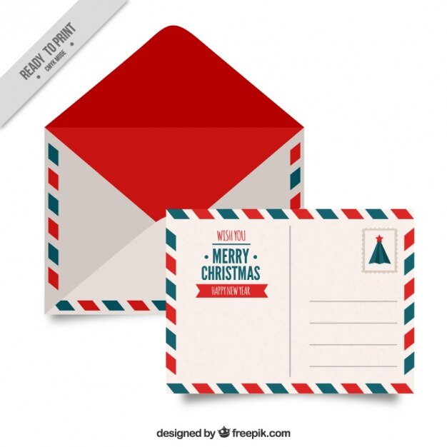 Postal y sobre de navidad con bordes decorativos