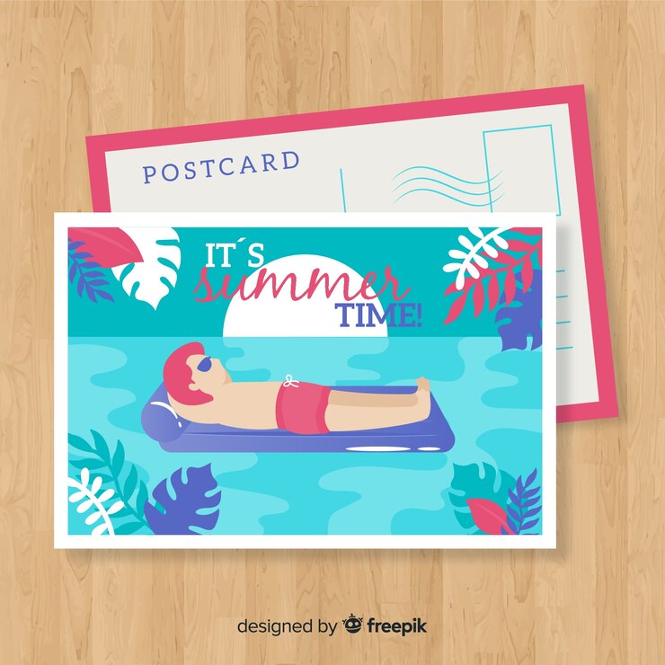 Vector gratuito postal de vacaciones de verano dibujadas a mano