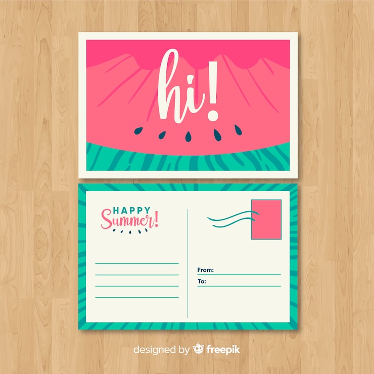 Vector gratuito postal de vacaciones de verano dibujado a mano