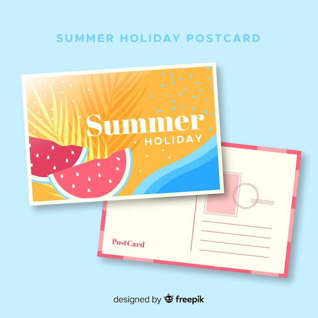 Postal de vacaciones de verano en diseño plano