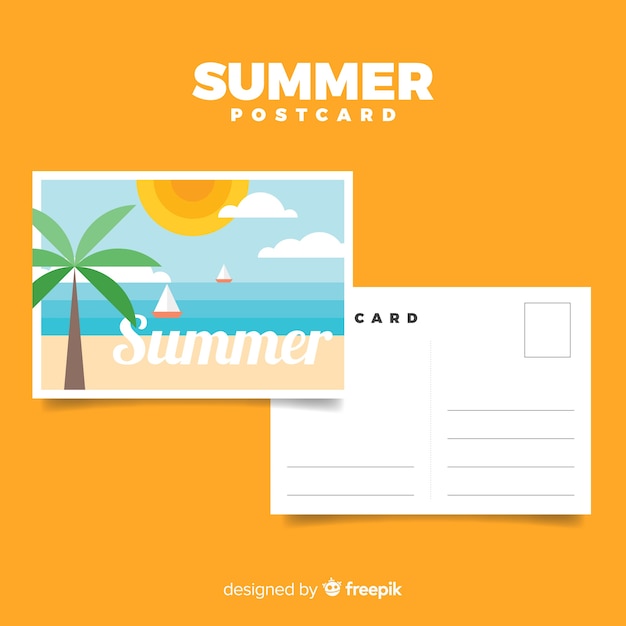 Postal de vacaciones de verano en diseño plano