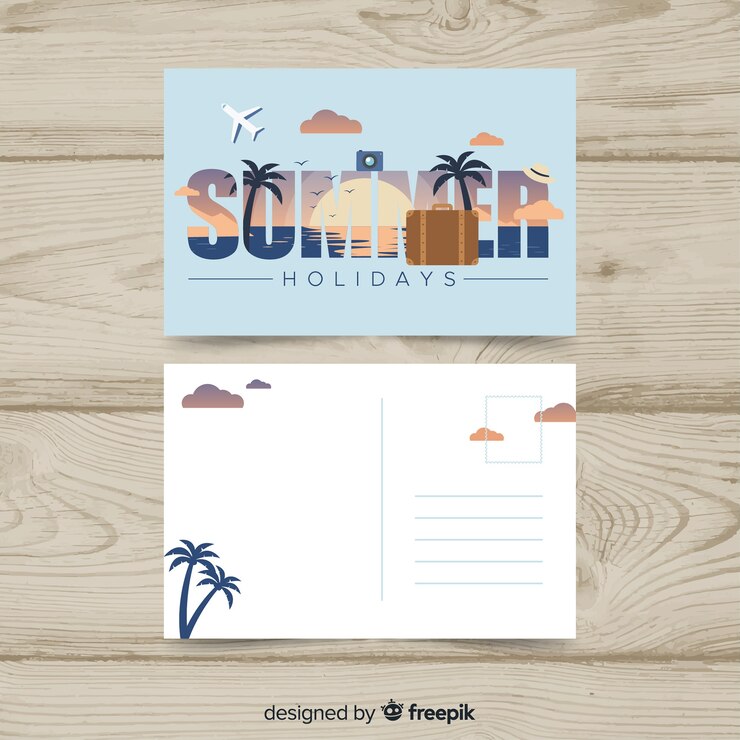 Vector gratuito postal de verano en estilo flat