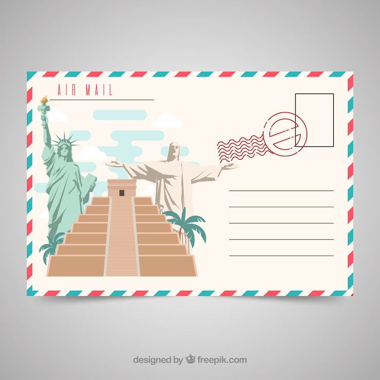 Vector gratuito postal de viaje con monumentos