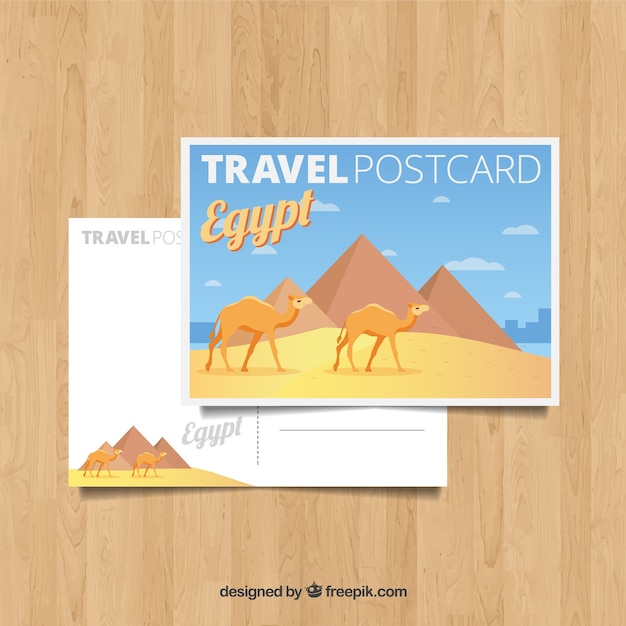 Vector gratuito postal de viaje con paisaje de egipto en estilo plano