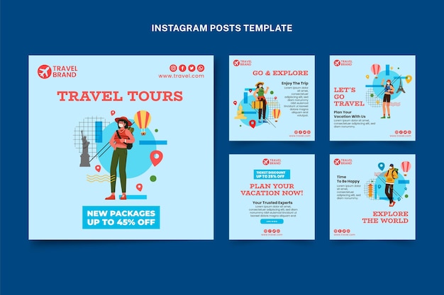 Vector gratuito poste ig de viaje plano