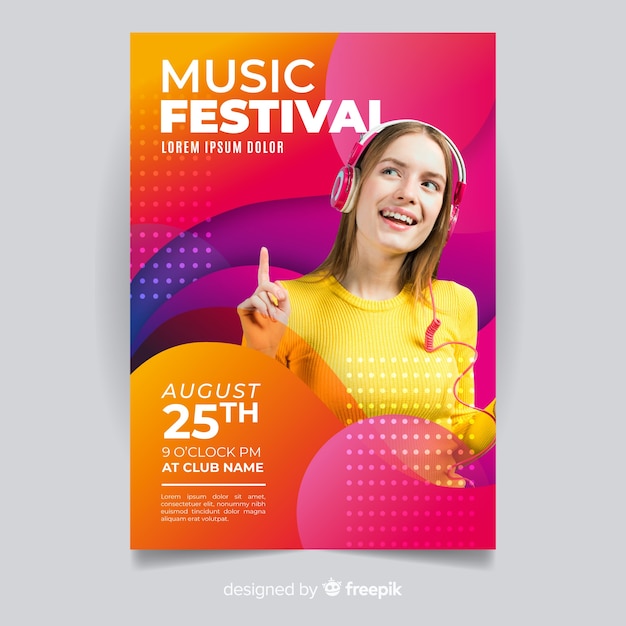 Vector gratuito poster abstracto de festival de música con imagen