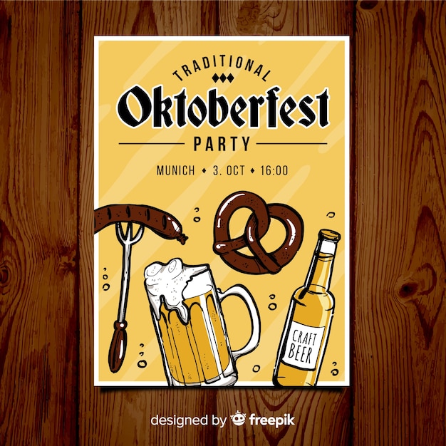 Póster adorable de fiesta del oktoberfest dibujado a mano