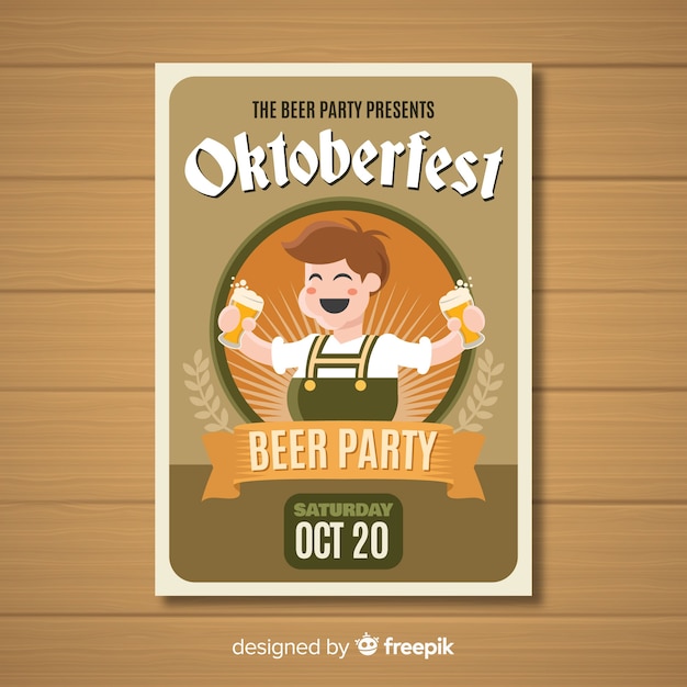 Vector gratuito póster adorable de fiesta del oktoberfest con diseño plano