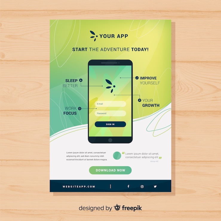 Vector gratuito póster aplicación móvil plano