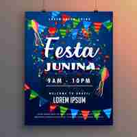 Vector gratuito póster azul para festa junina con guirnaldas