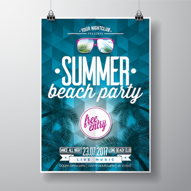 Vector gratuito póster azul de fiesta de verano