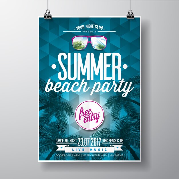Póster azul de fiesta de verano