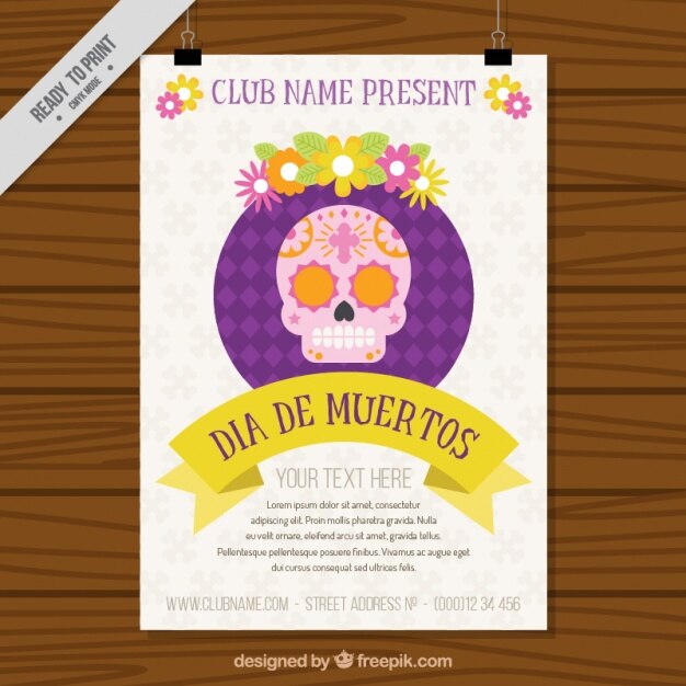 Póster con una calavera mexicana para el día de los muertos