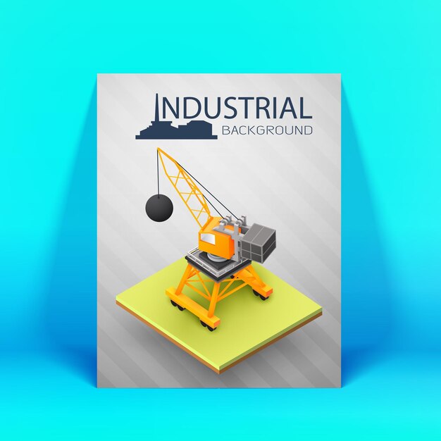 Póster de color junto a la pared azul claro y una grúa con bola de demolición.