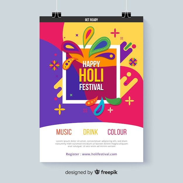 Vector gratuito póster colorido festival holi