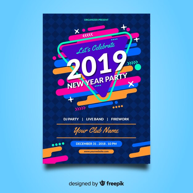 Póster colorido de fiesta de año nuevo con diseño abstracto