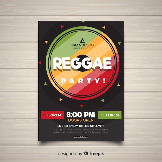 Vector gratuito póster colorido de fiesta reggae con diseño plano