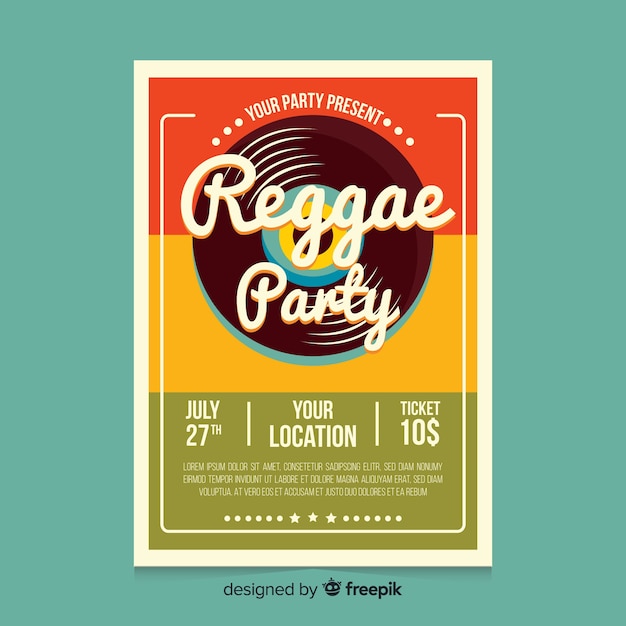 Póster colorido de fiesta reggae con diseño plano