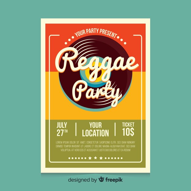 Póster colorido de fiesta reggae con diseño plano