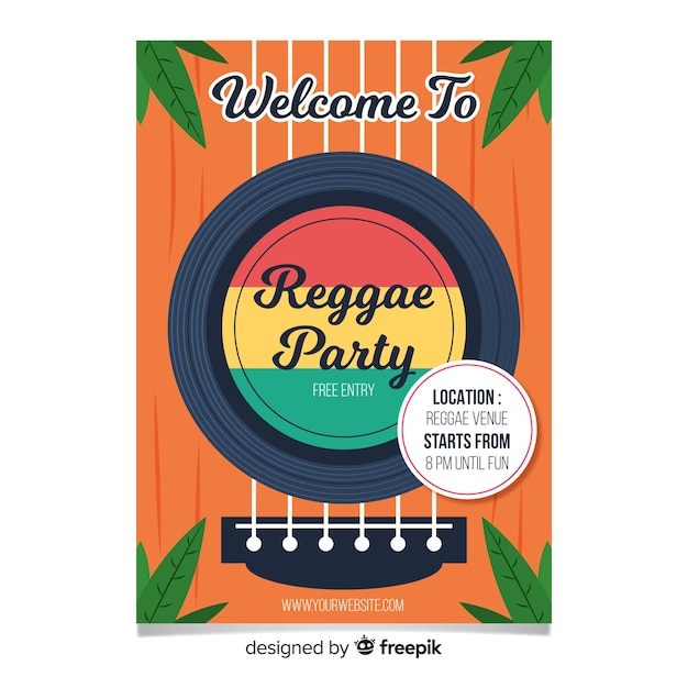 Póster colorido de fiesta reggae con diseño plano