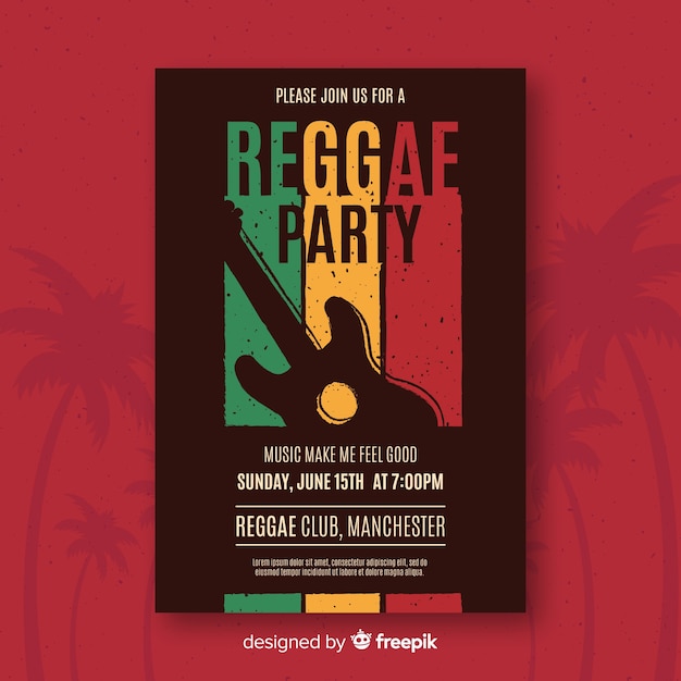 Póster colorido de fiesta reggae con diseño plano