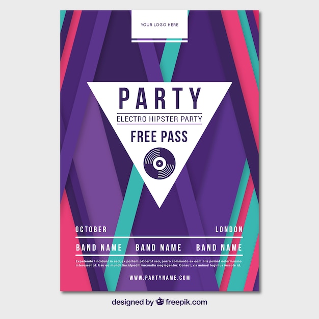 Vector gratuito póster colorido de fiesta con triángulo y líneas
